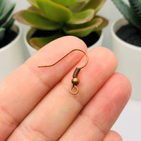 100 or 500 Pieces: Antiqued Red Copper Fish Hook Earring Wires with Spring and Ball