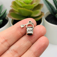 4, 20 or 50 Pieces: Silver Sand Pail 3D Charms