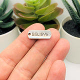 4, 20 or 50 Pieces: Silver Believe Word Bar Tag Charms