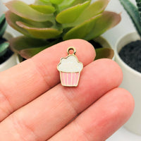 4, 20 or 50 Pieces: Pink and White Enamel Cupcake Baker Charms