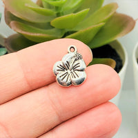 4, 20 or 50 Pieces: Silver Hibiscus Hawaiian Flower Charms - Double Sided