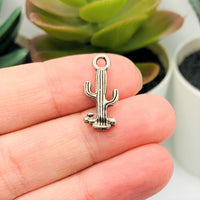 4, 20 or 50 Pieces: Silver Saguaro Cactus Charms - Double Sided