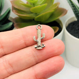 4, 20 or 50 Pieces: Silver Saguaro Cactus Charms - Double Sided