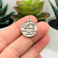 1, 4 or 20 Pieces: Silver Libra Zodiac/Astrology Coin Charms, Double Sided