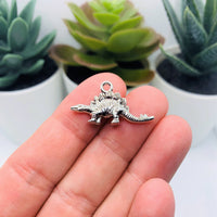 4, 20 or 50 Pieces: Silver Stegosaurus Dinosaur Charms - Double Sided