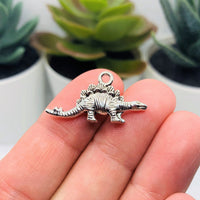 4, 20 or 50 Pieces: Silver Stegosaurus Dinosaur Charms - Double Sided