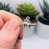 4, 20 or 50 Pieces: Silver Stegosaurus Dinosaur Charms - Double Sided