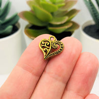 4, 20 or 50 Pieces: Antiqued Gold Scroll Heart Charms