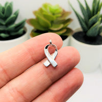 4, 20 or 50 Pieces: Silver Hope Awareness Ribbon Charms