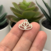 4, 20 or 50 Pieces: Silver Plated Lotus Flower Charms