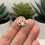 4, 20 or 50 Pieces: Silver Plated Lotus Flower Charms