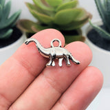 4, 20 or 50 Pieces: Silver Brontosaurus Dinosaur Charms - Double Sided