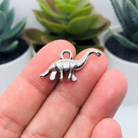 4, 20 or 50 Pieces: Silver Brontosaurus Dinosaur Charms - Double Sided