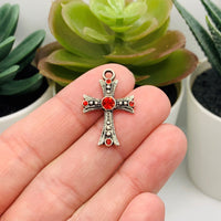 4, 20 or 50 Pieces: Cross Pendant Charms with Red Rhinestones