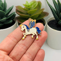 4, 12 or 25 Pieces: Blue and White Enamel Pegasus Charms