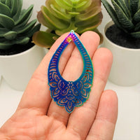 4, 20 or 50 Pieces: Titanium Colored Oil Slick Charm Copper Pressed Filigree Drop Pendants