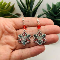 Silver Rhinestone Snowflake Christmas Earrings