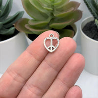 4, 20 or 50 Pieces: Silver Peace Heart Hippie Charms