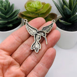 4, 20 or 50 Pieces: Silver Hummingbird Connector Charm Pendants