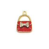 4, 12 or 25 Pieces: Red Enamel and Rhinestone Purse Charms