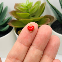 4, 20 or 50 Pieces: Tiny Red and Gold Enamel Heart Charms