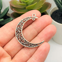 4, 20 or 50 Pieces: Silver Crescent Moon Double Hoop Charms