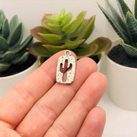 4, 20 or 50 Pieces: Silver Saguaro Cactus Cut Out Charms - Double Sided