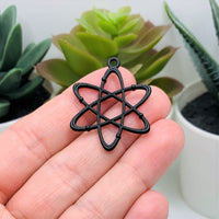 4, 20 or 50 Pieces: Black Atom Science Charms, Double Sided