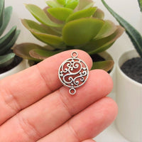4, 20 or 50 Pieces: Silver Filigree Scroll Connector Charms