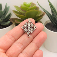 4, 20 or 50 Pieces: Silver Filigree Rhombus Connector Charms