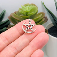 4, 20 or 50 Pieces: Silver Pentacle and Crescent Moon Charms