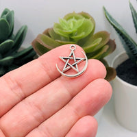 4, 20 or 50 Pieces: Silver Pentacle and Crescent Moon Charms