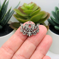 4, 20 or 50 Pieces: Silver Filigree Mom Charms