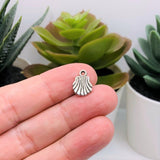 4, 20 or 50 Pieces: Small Silver Clam Sea Shell Charms, Double Sided