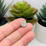 4, 20 or 50 Pieces: Small Silver Clam Sea Shell Charms, Double Sided